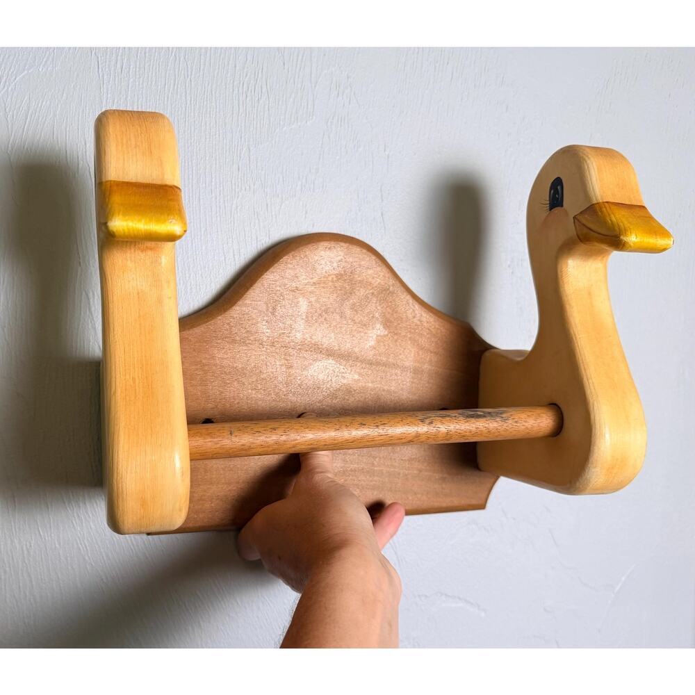 Vintage Wooden Goose Towel Wall Rack | Hand Painted Duck Geese Kitchen Decor - Picture 9 of 16